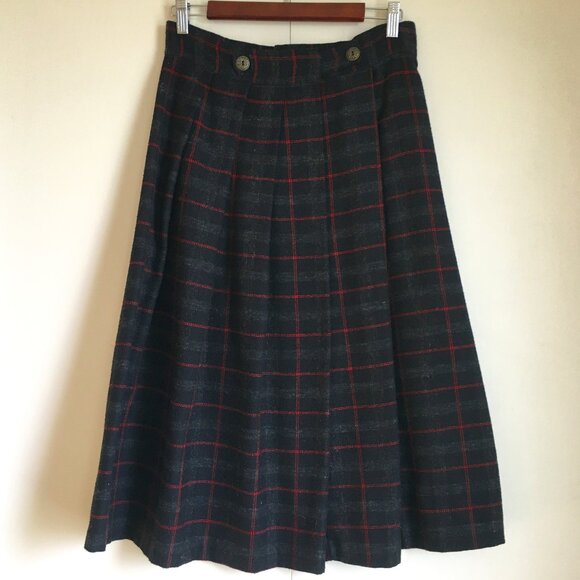Vintage Fersten Canadian Plaid Pleated Witchy Wool Blend Skirt - Picture 1 of 16